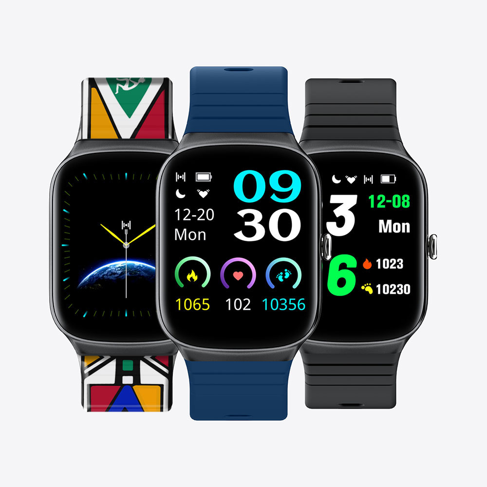 Khoi Afriwatch1 </br> Health & fitness smartwatch </br> Black case & black strap </br> Free extra shorter blue strap